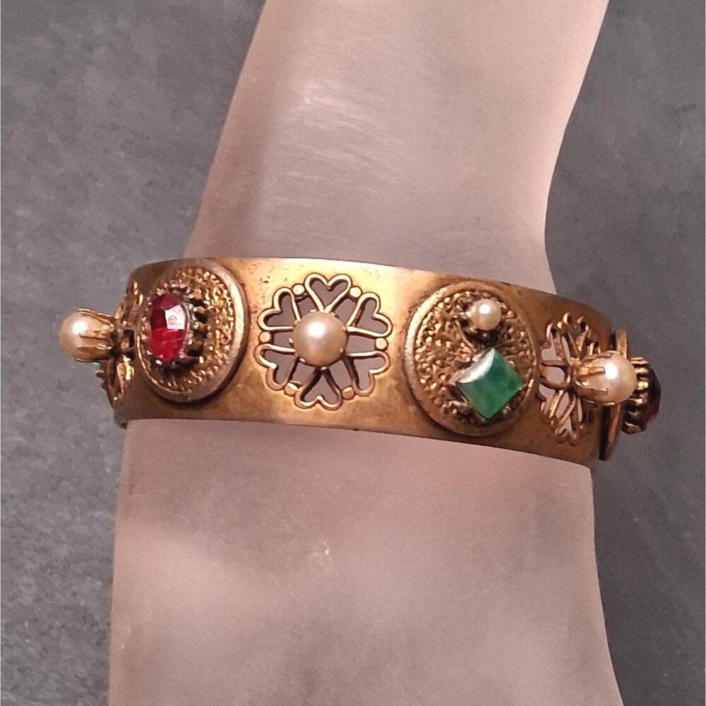 Vintage Rhinestone Bracelet Edwardian Style Flowers
